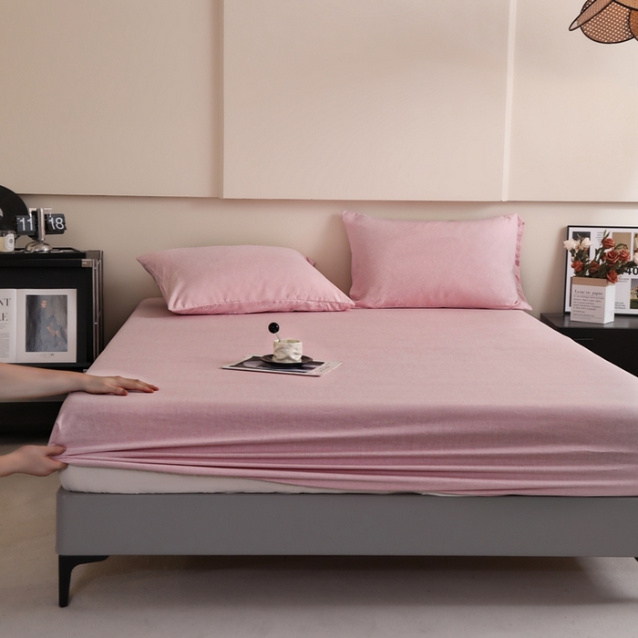 91家纺网 家纺一手货源 找家纺 宇淳国际 2026新款亲肤阳离子磨毛床单床笠系列 少女粉