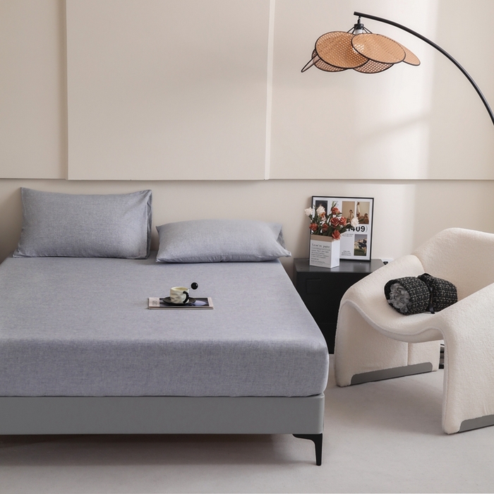 91家纺网 家纺一手货源 找家纺 宇淳国际 2026新款亲肤阳离子磨毛床单床笠系列 烟波蓝