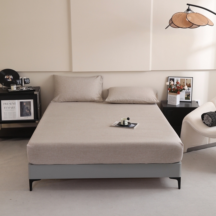 91家纺网 家纺一手货源 找家纺 宇淳国际 2026新款亲肤阳离子磨毛床单床笠系列 卡其