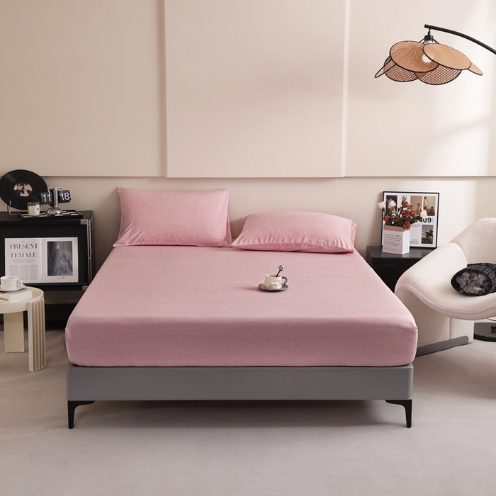 宇淳国际 2026新款亲肤阳离子磨毛床单床笠系列 少女粉