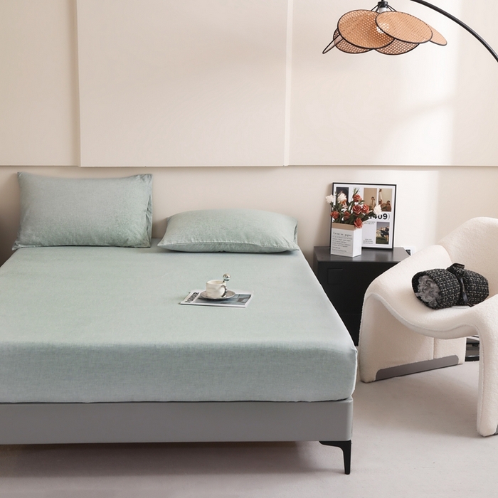 91家纺网 家纺一手货源 找家纺 宇淳国际 2026新款亲肤阳离子磨毛床单床笠系列 艾绿