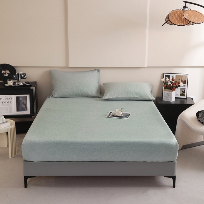 91家纺网 家纺一手货源 找家纺 宇淳国际 2026新款亲肤阳离子磨毛床单床笠系列 艾绿