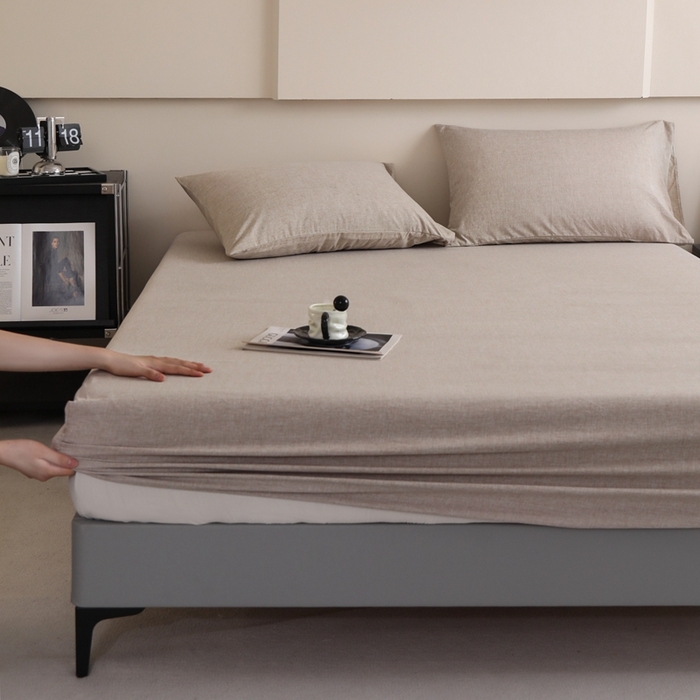 91家纺网 家纺一手货源 找家纺 宇淳国际 2026新款亲肤阳离子磨毛床单床笠系列 卡其