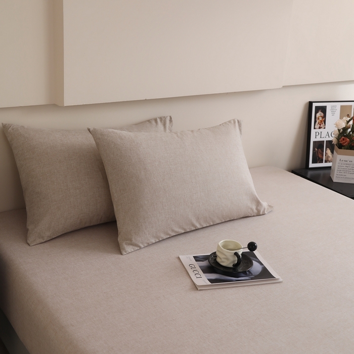 91家纺网 家纺一手货源 找家纺 宇淳国际 2026新款亲肤阳离子磨毛床单床笠系列 卡其