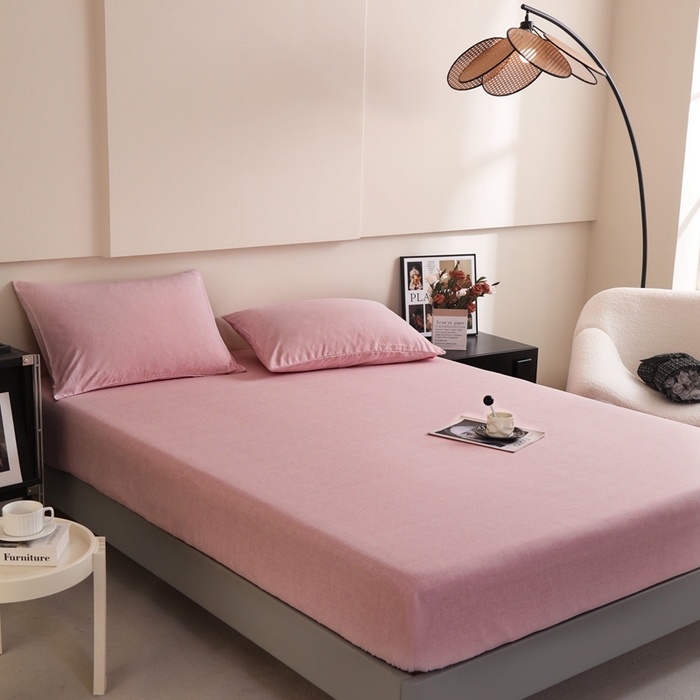 91家纺网 家纺一手货源 找家纺 宇淳国际 2026新款亲肤阳离子磨毛床单床笠系列 少女粉