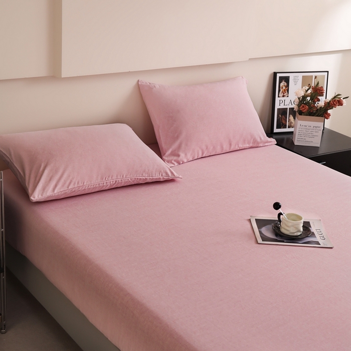 91家纺网 家纺一手货源 找家纺 宇淳国际 2026新款亲肤阳离子磨毛床单床笠系列 少女粉