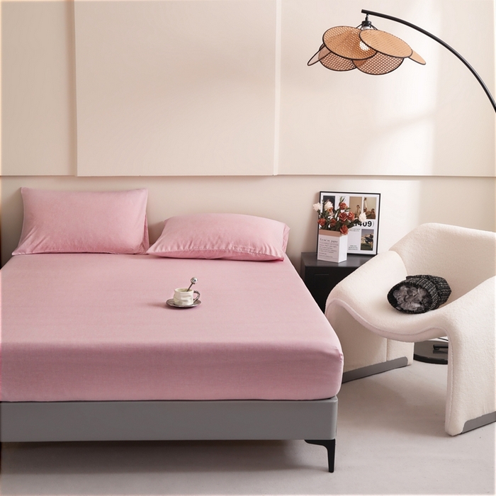 91家纺网 家纺一手货源 找家纺 宇淳国际 2026新款亲肤阳离子磨毛床单床笠系列 少女粉