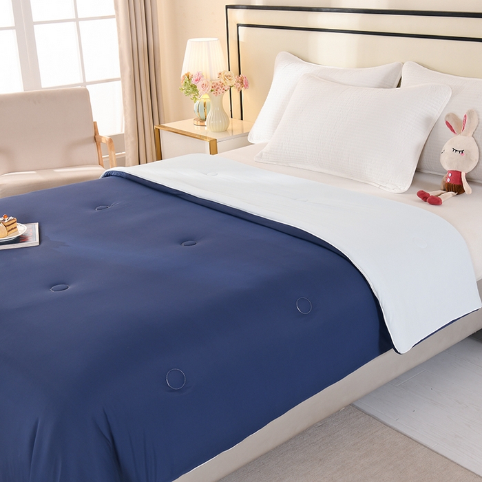 91家纺网 家纺一手货源 找家纺 诗雅纺织 2026新款仿锦氨针织凉感丝夏被 深宝蓝