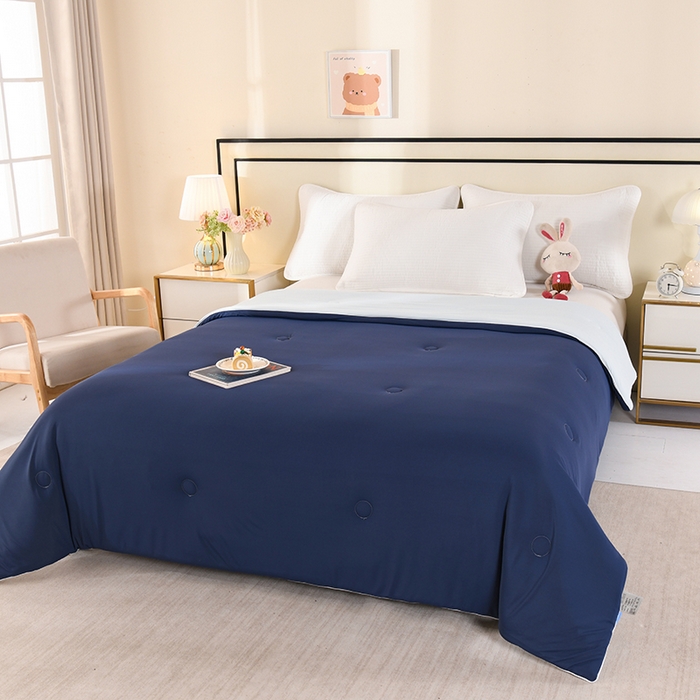 91家纺网 家纺一手货源 找家纺 诗雅纺织 2026新款仿锦氨针织凉感丝夏被 深宝蓝