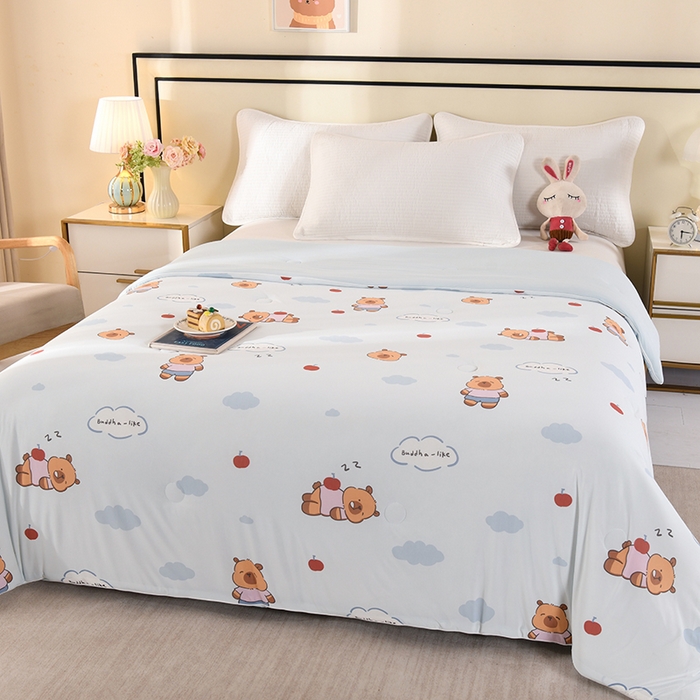 91家纺网 家纺一手货源 找家纺 诗雅纺织 2026新款仿锦氨针织凉感丝夏被 卡皮巴拉