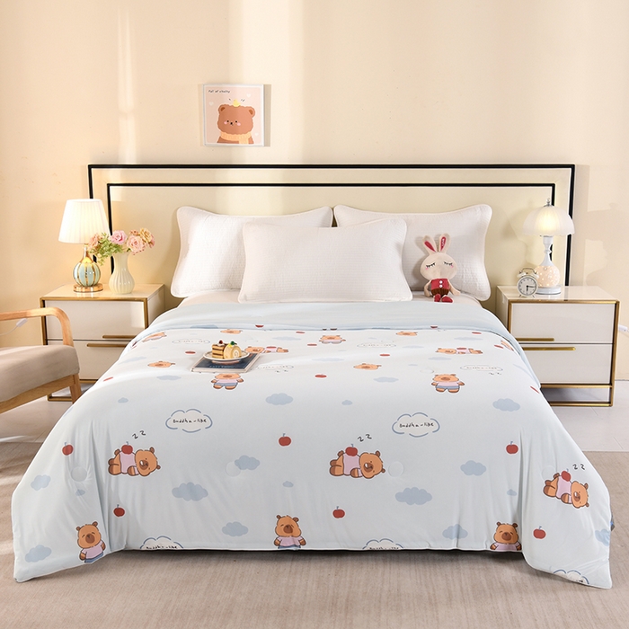 91家纺网 家纺一手货源 找家纺 诗雅纺织 2026新款仿锦氨针织凉感丝夏被 卡皮巴拉