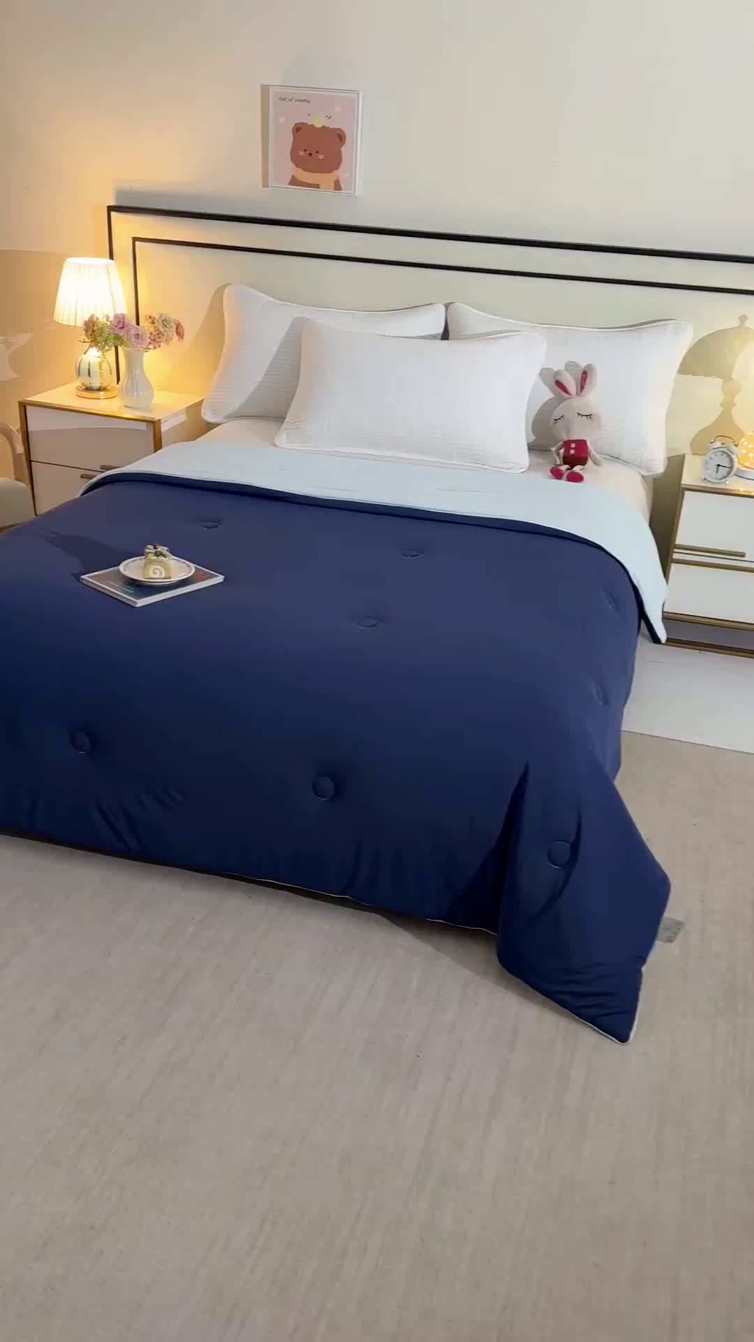 91家纺网 家纺一手货源 找家纺 诗雅纺织 2026新款仿锦氨针织凉感丝夏被 深宝蓝