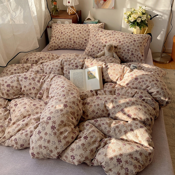 91家纺网 家纺一手货源 找家纺 凯洛奇 2026新款色织麻水洗提花四件套-提供买家秀 素米花熹