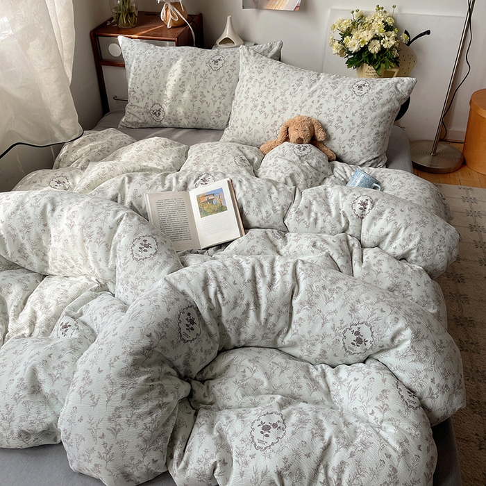 91家纺网 家纺一手货源 找家纺 凯洛奇 2026新款色织麻水洗提花四件套-提供买家秀 杏青花谣