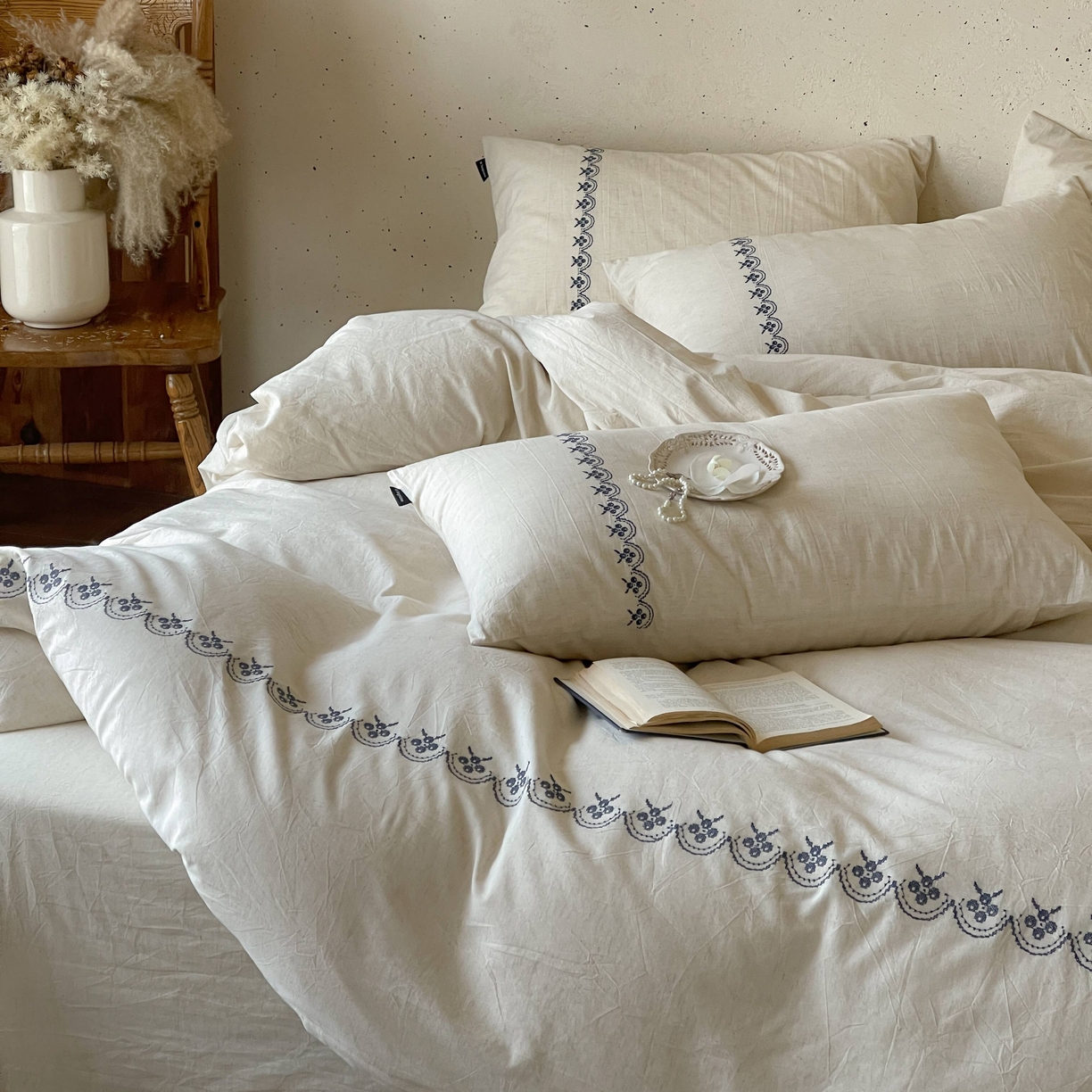 91家纺网 家纺一手货源 找家纺 （总）觅糖家纺 2026春夏新款非遗手法十字绣天然棉麻系列四件套