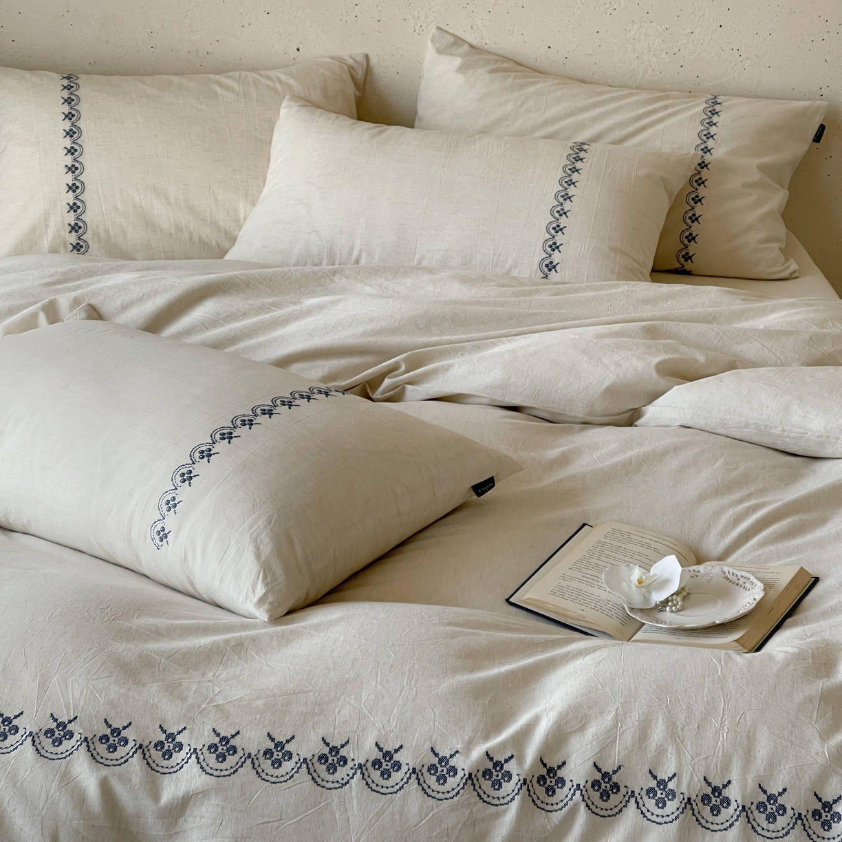 91家纺网 家纺一手货源 找家纺 （总）觅糖家纺 2026春夏新款非遗手法十字绣天然棉麻系列四件套