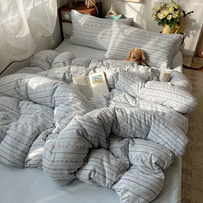 91家纺网 家纺一手货源 找家纺 凯洛奇 2026新款色织麻水洗提花四件套-提供买家秀 雪鹿青纱