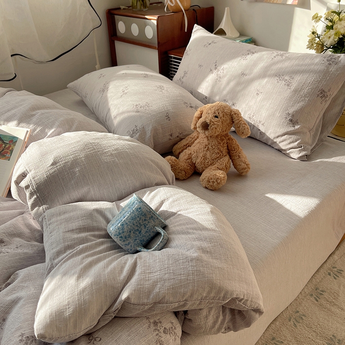 91家纺网 家纺一手货源 找家纺 凯洛奇 2026新款色织麻水洗提花四件套-提供买家秀 灰雾花栖