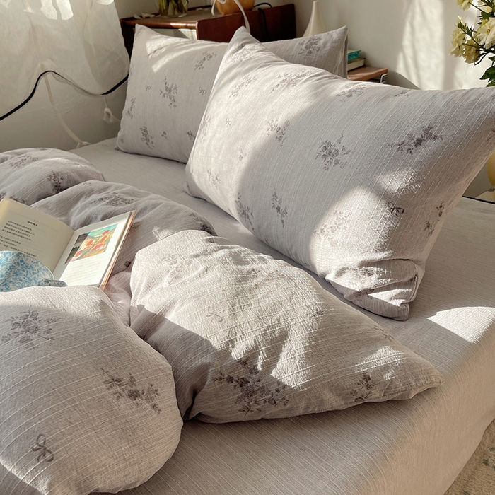 91家纺网 家纺一手货源 找家纺 凯洛奇 2026新款色织麻水洗提花四件套-提供买家秀 灰雾花栖