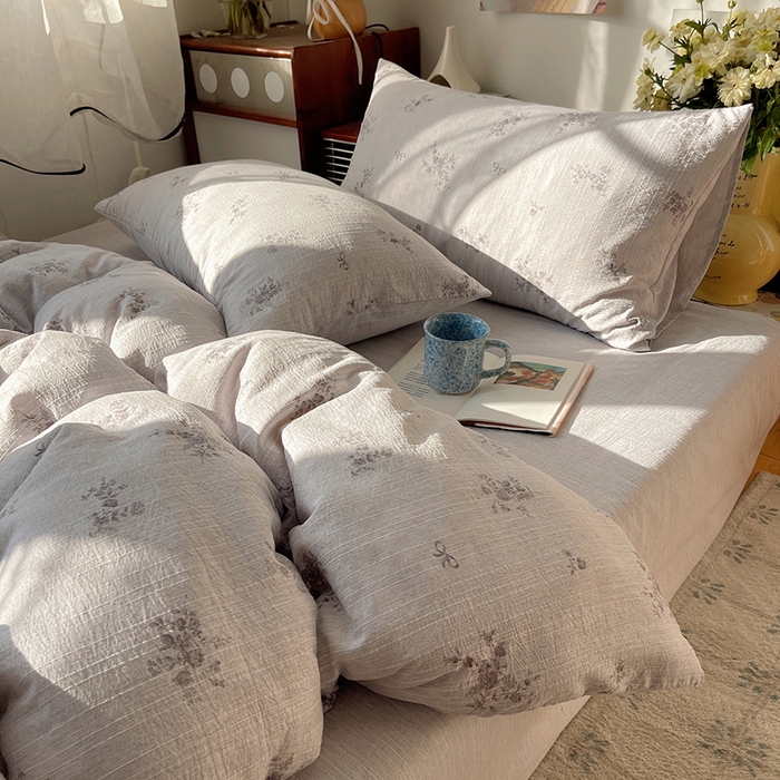 91家纺网 家纺一手货源 找家纺 凯洛奇 2026新款色织麻水洗提花四件套-提供买家秀 灰雾花栖