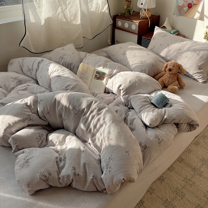 91家纺网 家纺一手货源 找家纺 凯洛奇 2026新款色织麻水洗提花四件套-提供买家秀 灰雾花栖