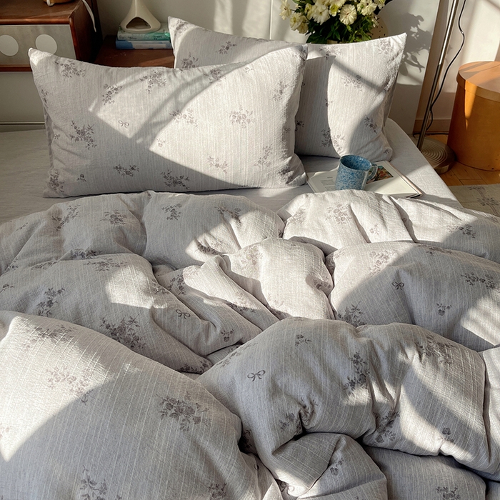 91家纺网 家纺一手货源 找家纺 凯洛奇 2026新款色织麻水洗提花四件套-提供买家秀 灰雾花栖