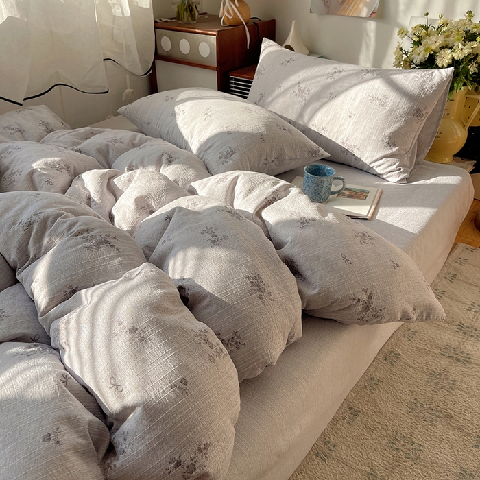 91家纺网 家纺一手货源 找家纺 凯洛奇 2026新款色织麻水洗提花四件套-提供买家秀 灰雾花栖