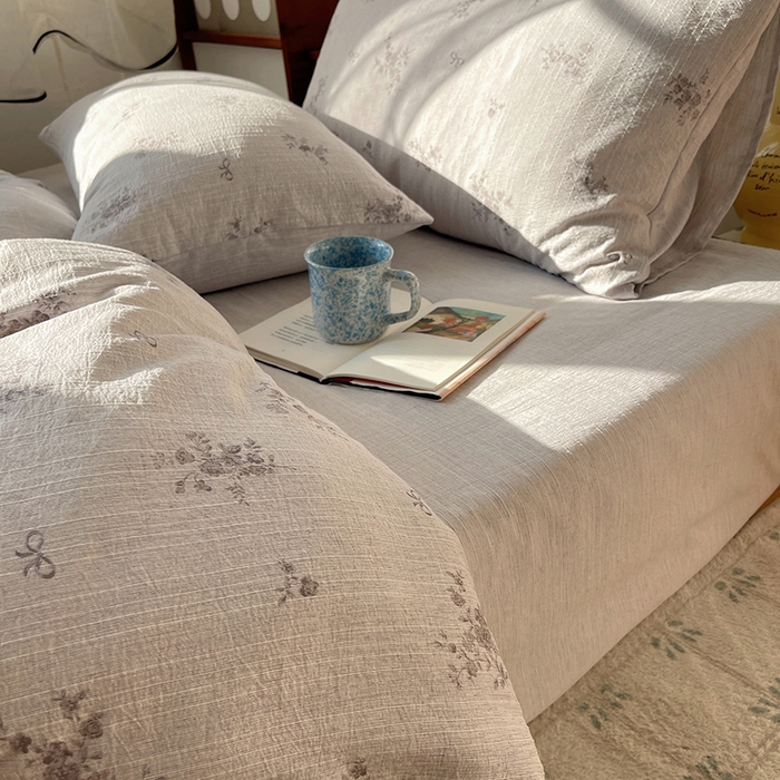 91家纺网 家纺一手货源 找家纺 凯洛奇 2026新款色织麻水洗提花四件套-提供买家秀 灰雾花栖