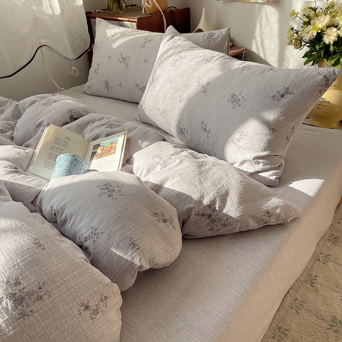 91家纺网 家纺一手货源 找家纺 凯洛奇 2026新款色织麻水洗提花四件套-提供买家秀 灰雾花栖