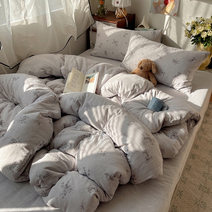 91家纺网 家纺一手货源 找家纺 凯洛奇 2026新款色织麻水洗提花四件套-提供买家秀 灰雾花栖