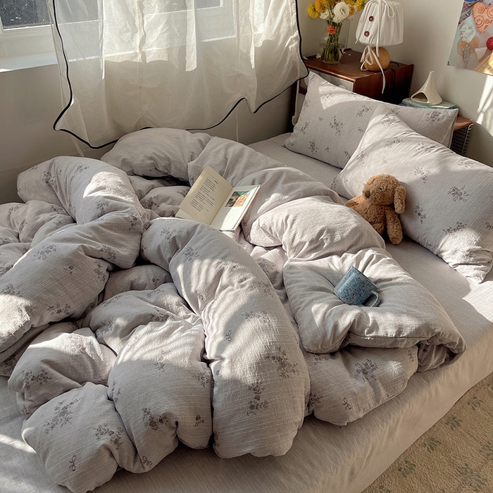 91家纺网 家纺一手货源 找家纺 凯洛奇 2026新款色织麻水洗提花四件套-提供买家秀 灰雾花栖