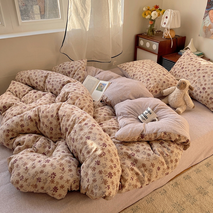 91家纺网 家纺一手货源 找家纺 凯洛奇 2026新款色织麻水洗提花四件套-提供买家秀 素米花熹