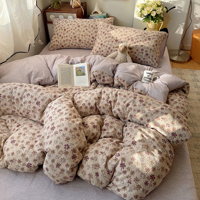 91家纺网 家纺一手货源 找家纺 凯洛奇 2026新款色织麻水洗提花四件套-提供买家秀 素米花熹