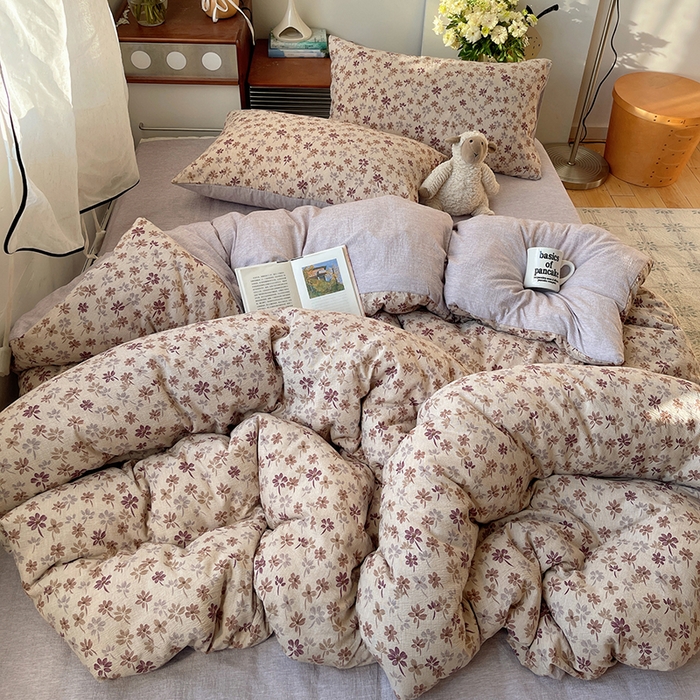 91家纺网 家纺一手货源 找家纺 凯洛奇 2026新款色织麻水洗提花四件套-提供买家秀 素米花熹