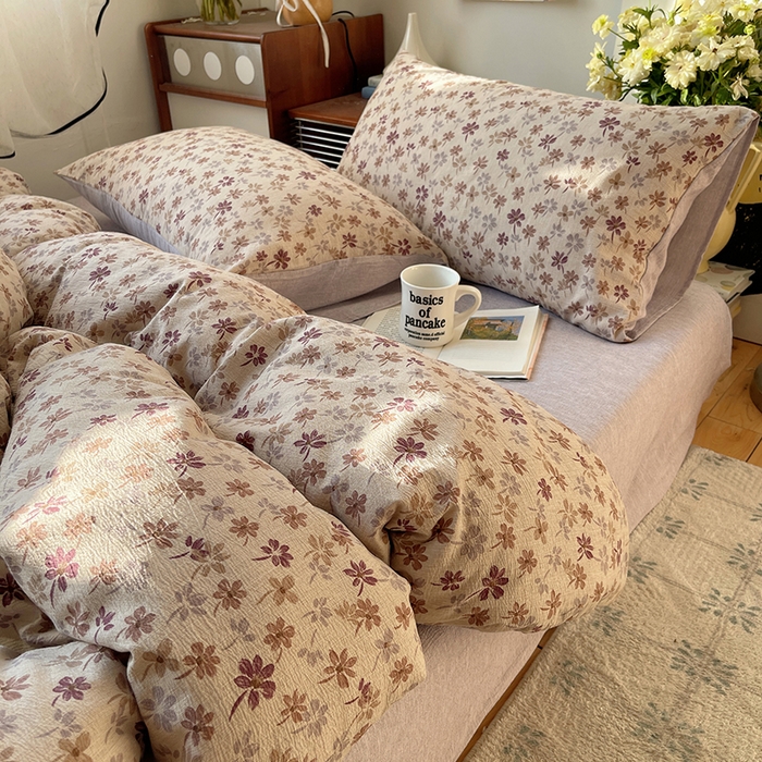 91家纺网 家纺一手货源 找家纺 凯洛奇 2026新款色织麻水洗提花四件套-提供买家秀 素米花熹