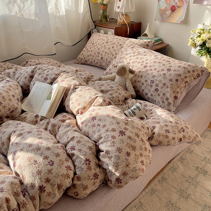 91家纺网 家纺一手货源 找家纺 凯洛奇 2026新款色织麻水洗提花四件套-提供买家秀 素米花熹