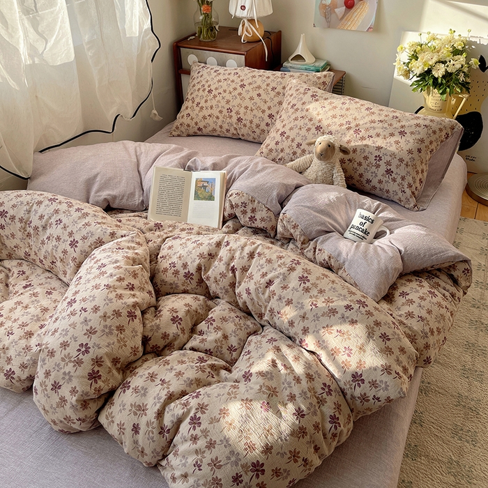 91家纺网 家纺一手货源 找家纺 凯洛奇 2026新款色织麻水洗提花四件套-提供买家秀 素米花熹