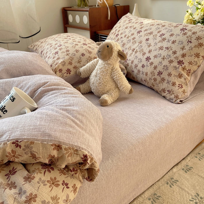 91家纺网 家纺一手货源 找家纺 凯洛奇 2026新款色织麻水洗提花四件套-提供买家秀 素米花熹