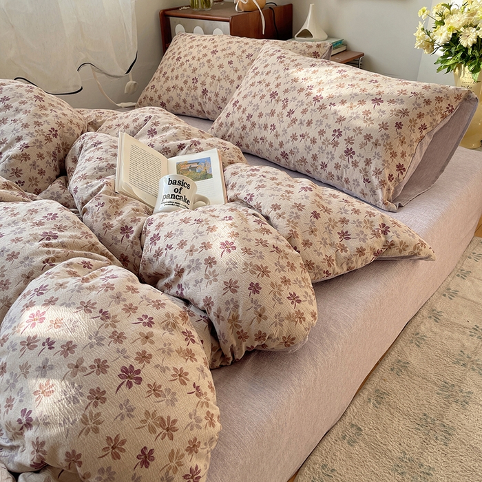 91家纺网 家纺一手货源 找家纺 凯洛奇 2026新款色织麻水洗提花四件套-提供买家秀 素米花熹