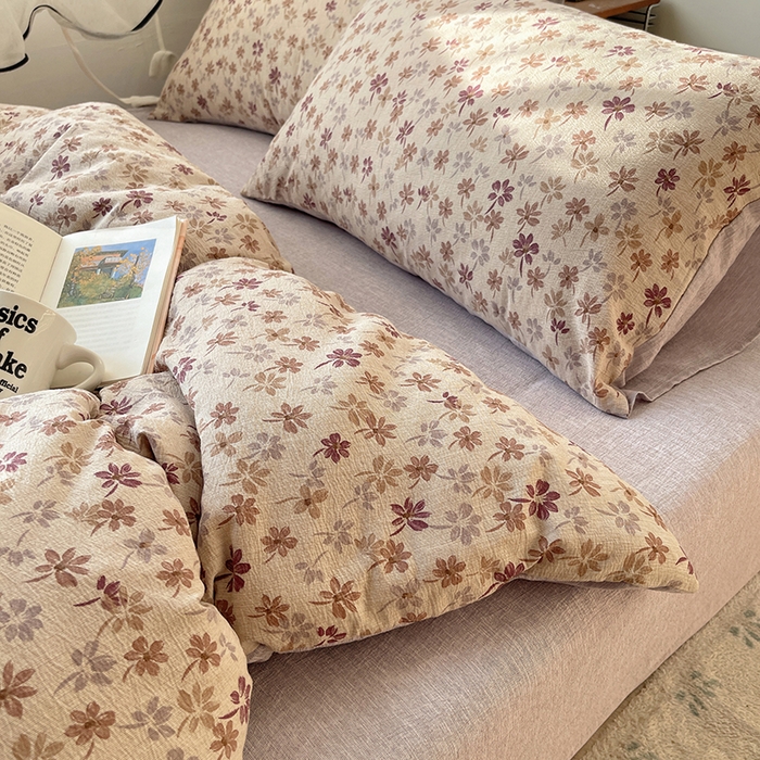 91家纺网 家纺一手货源 找家纺 凯洛奇 2026新款色织麻水洗提花四件套-提供买家秀 素米花熹