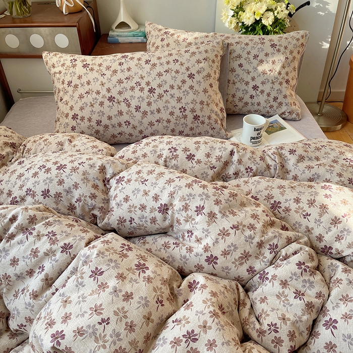 91家纺网 家纺一手货源 找家纺 凯洛奇 2026新款色织麻水洗提花四件套-提供买家秀 素米花熹