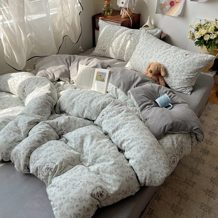 91家纺网 家纺一手货源 找家纺 凯洛奇 2026新款色织麻水洗提花四件套-提供买家秀 杏青花谣