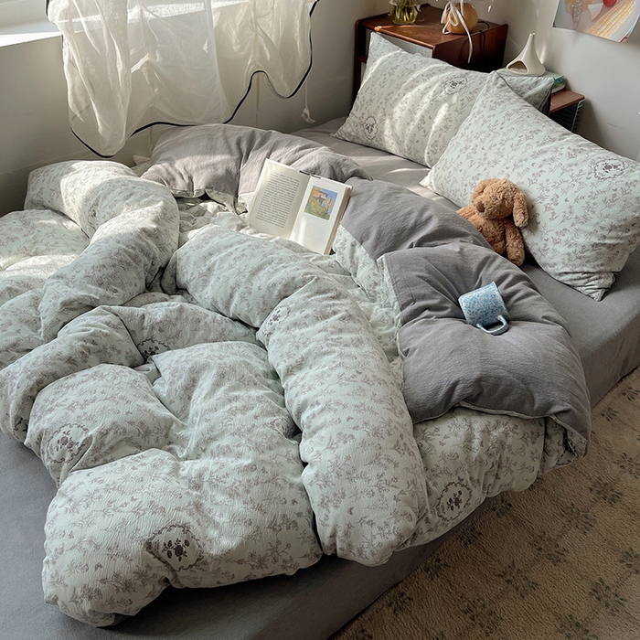 91家纺网 家纺一手货源 找家纺 凯洛奇 2026新款色织麻水洗提花四件套-提供买家秀 杏青花谣