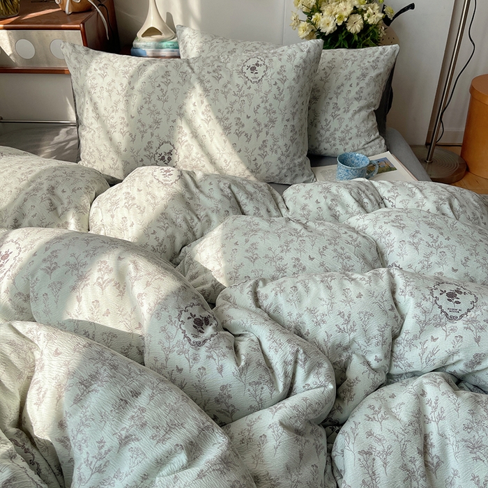 91家纺网 家纺一手货源 找家纺 凯洛奇 2026新款色织麻水洗提花四件套-提供买家秀 杏青花谣