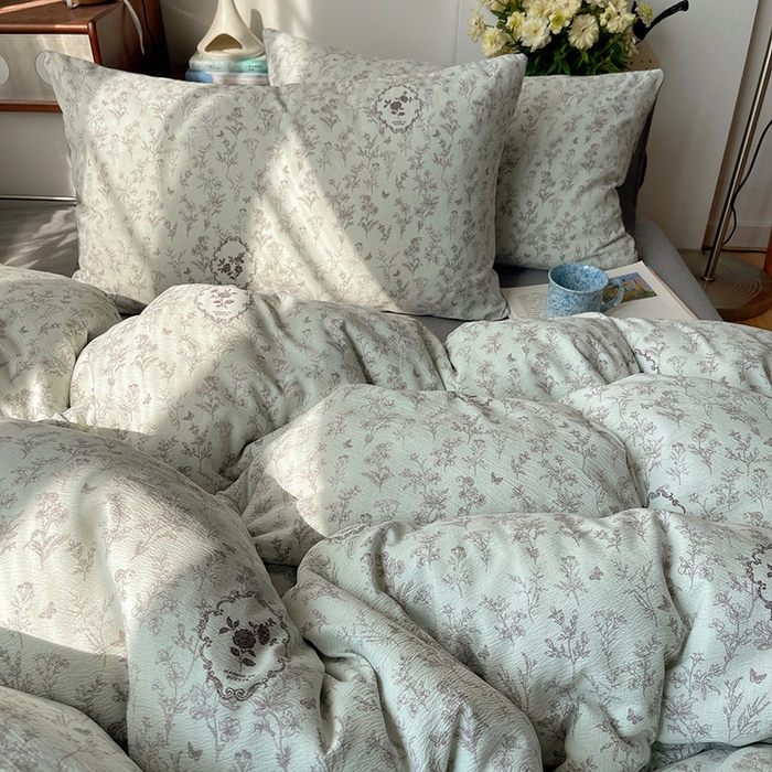 91家纺网 家纺一手货源 找家纺 凯洛奇 2026新款色织麻水洗提花四件套-提供买家秀 杏青花谣