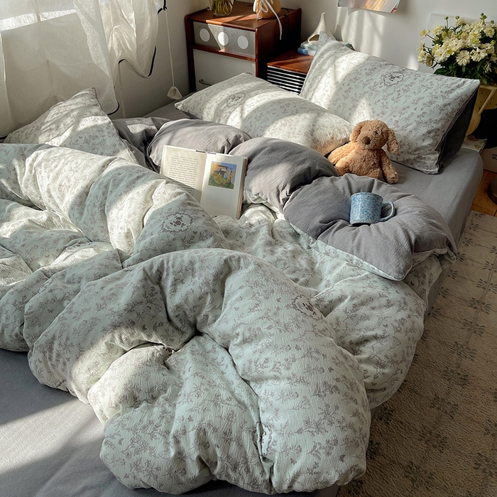 91家纺网 家纺一手货源 找家纺 凯洛奇 2026新款色织麻水洗提花四件套-提供买家秀 杏青花谣