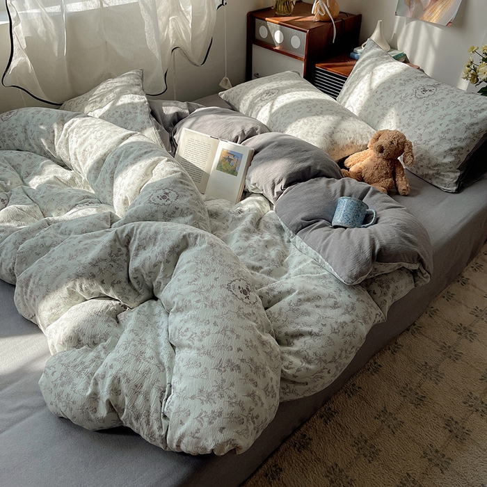 91家纺网 家纺一手货源 找家纺 凯洛奇 2026新款色织麻水洗提花四件套-提供买家秀 杏青花谣