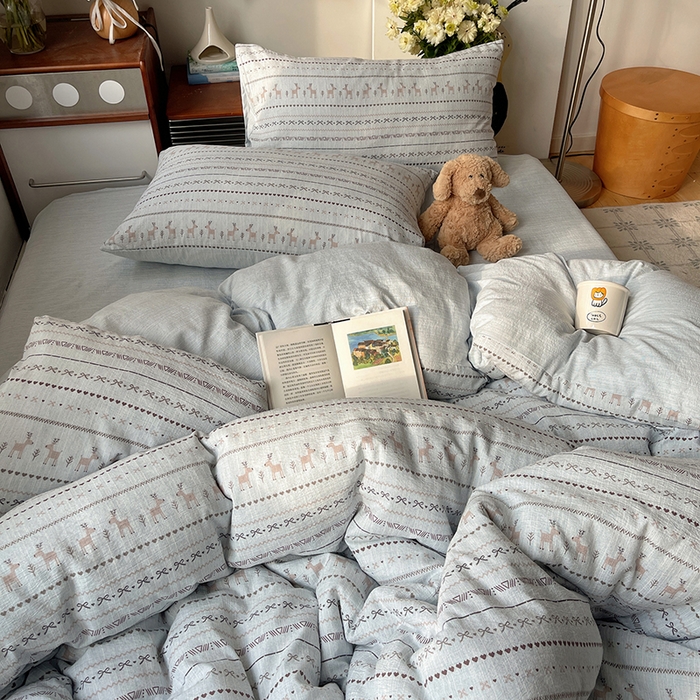 91家纺网 家纺一手货源 找家纺 凯洛奇 2026新款色织麻水洗提花四件套-提供买家秀 雪鹿青纱