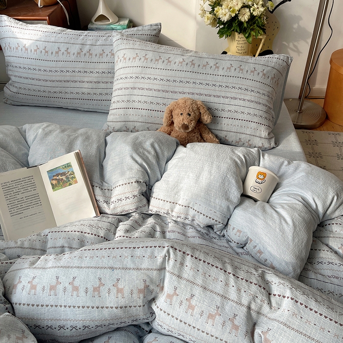 91家纺网 家纺一手货源 找家纺 凯洛奇 2026新款色织麻水洗提花四件套-提供买家秀 雪鹿青纱