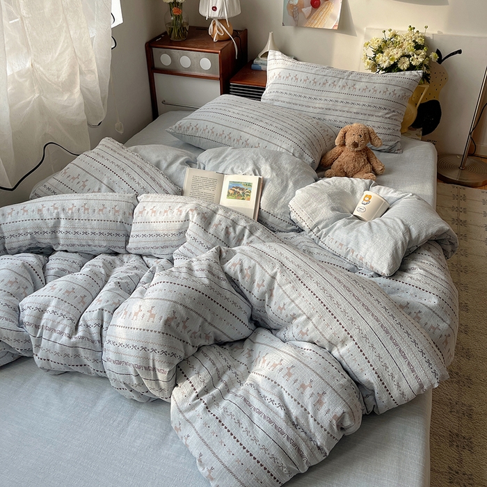 91家纺网 家纺一手货源 找家纺 凯洛奇 2026新款色织麻水洗提花四件套-提供买家秀 雪鹿青纱